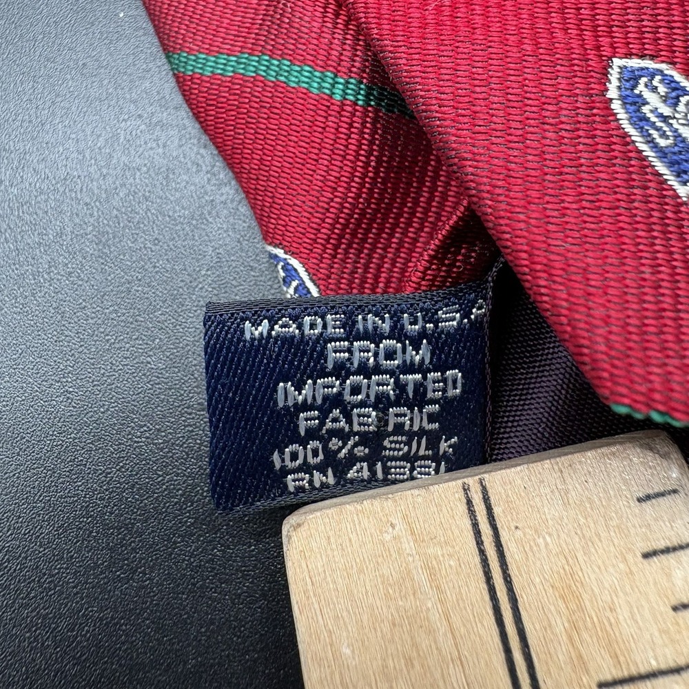 Polo Ralph Lauren Crest Shield Red Green Stripe Silk Tie Repp Stripes USA - Picture 13 of 16